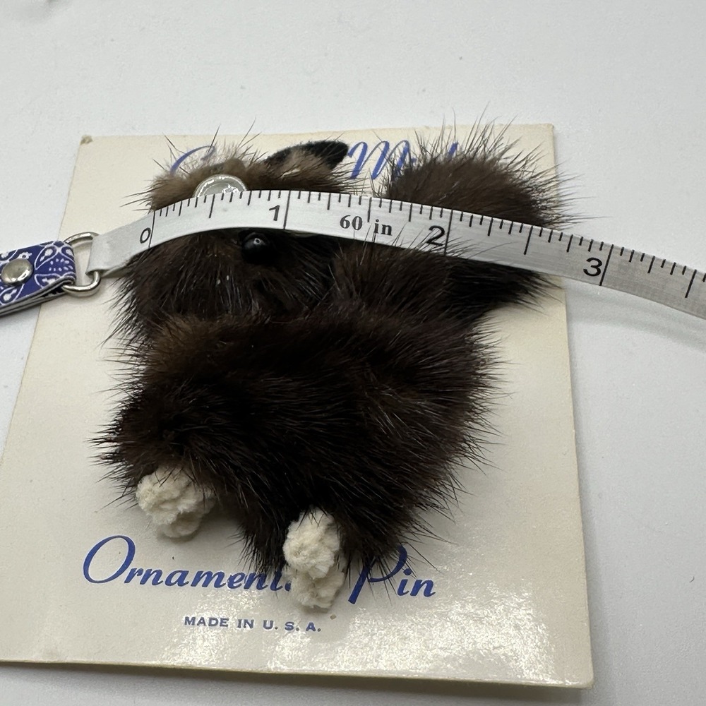 Vintage Genuine Mink Cat Brooch Pin On Original Card Novelty Fur Animal USA - Picture 7 of 8